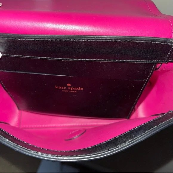 Kate Spade New York Black Leather Crossbody Bag Pink Interior - Picture 5 of 6